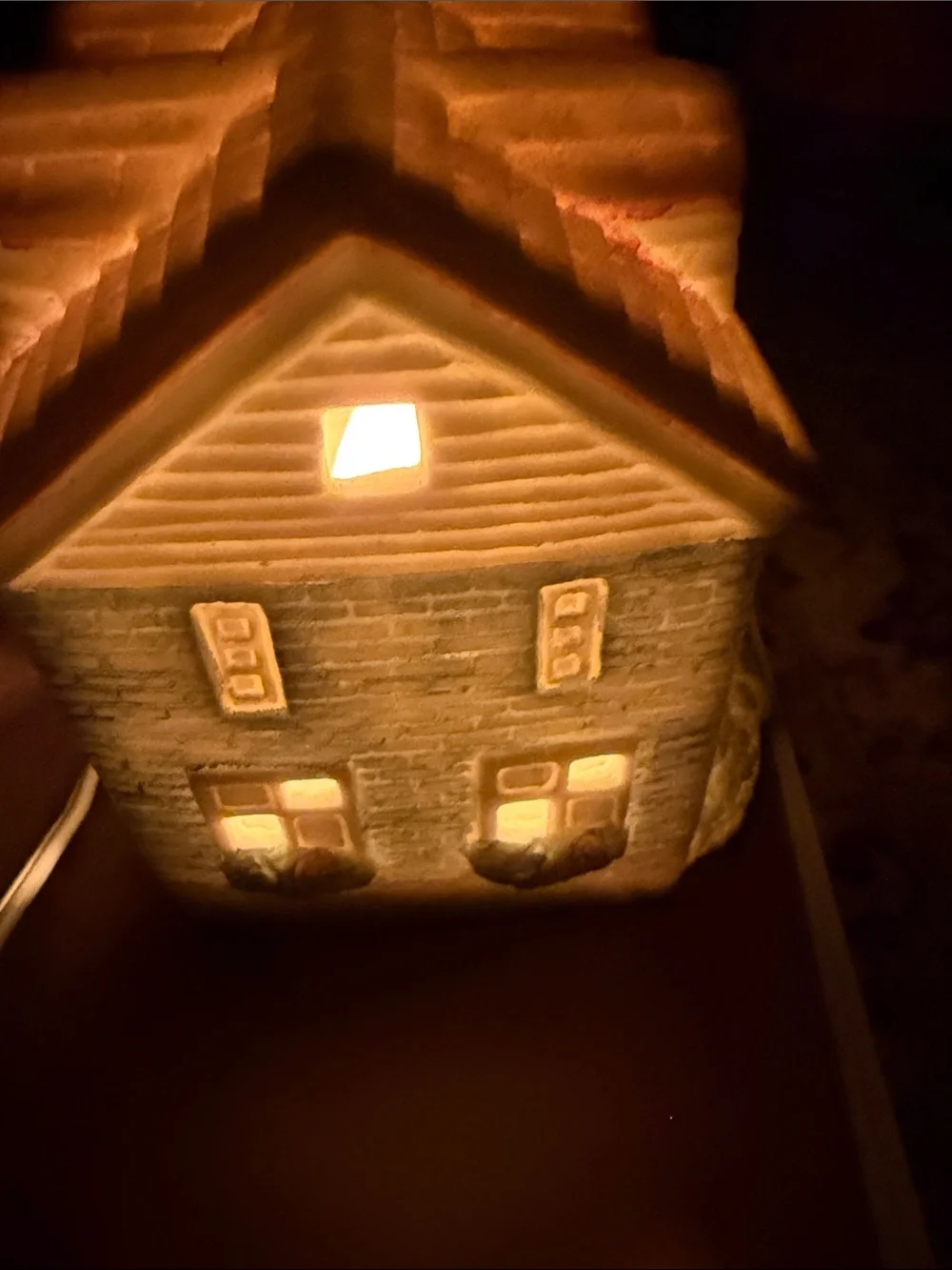 Vintage Ceramic Schoolhouse Night Light Lantern in Warm Beige 5 inches tall